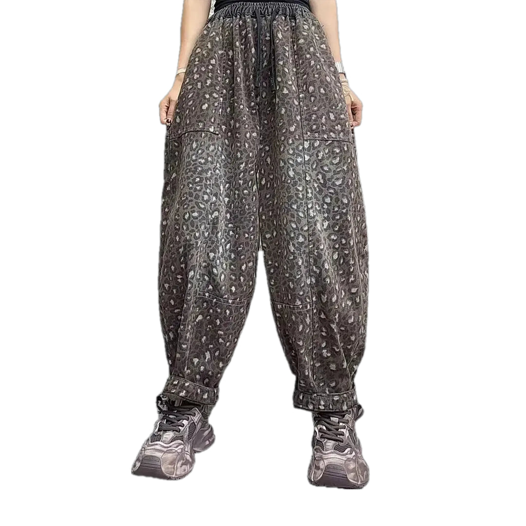 Trendy Animal Print Jean Joggers for Ladies - Grey