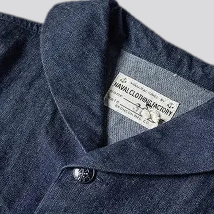 Shawl collar selvedge men's jean chore jacket
