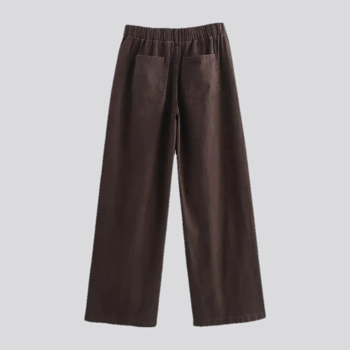 Mid rise stylish wide denim pants for ladies