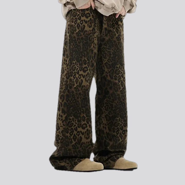 Slouchy animal print mid rise men's jean pants