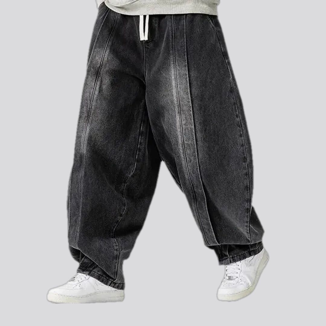 Baggy mid-waist faded jean joggers for men