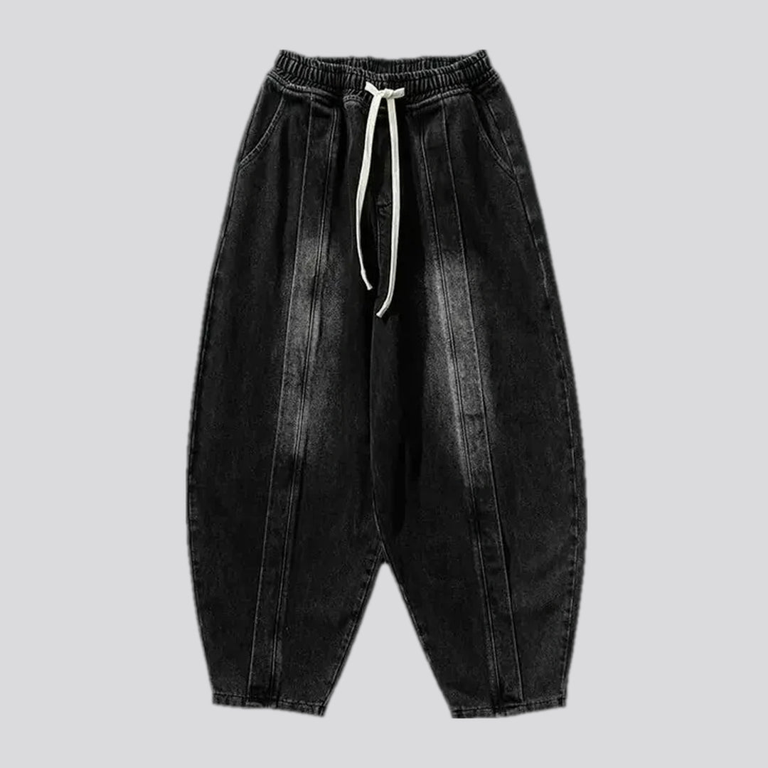 Baggy mid-waist faded jean joggers for men