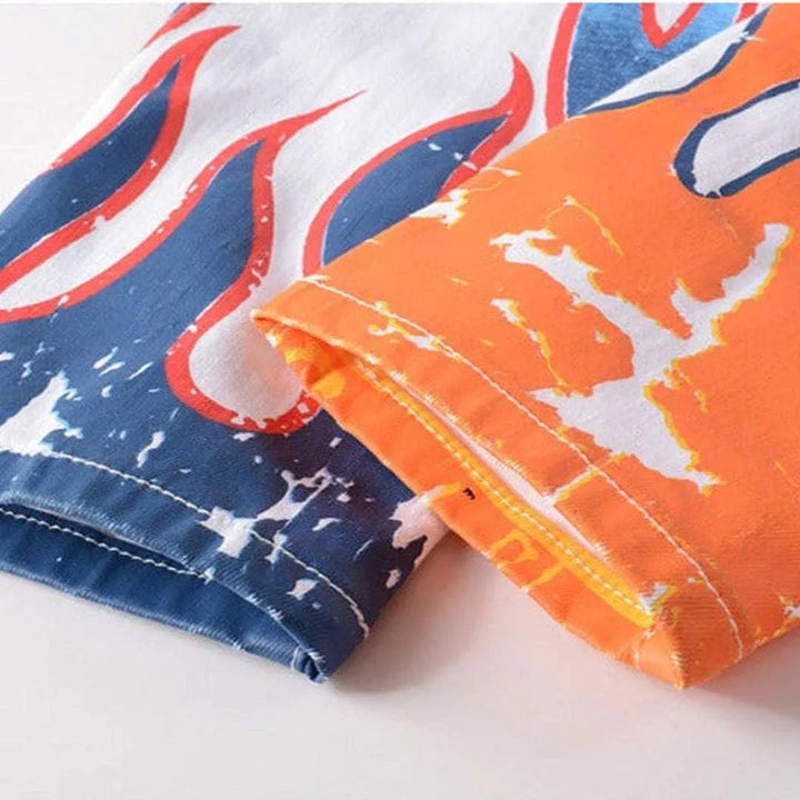 Color flame-painted men's jeans