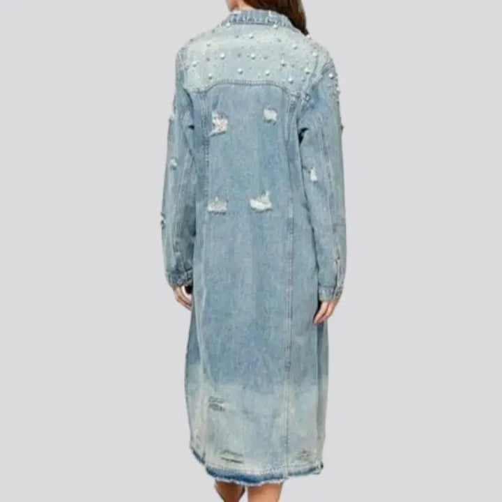 Long pearl denim jacket
 for women