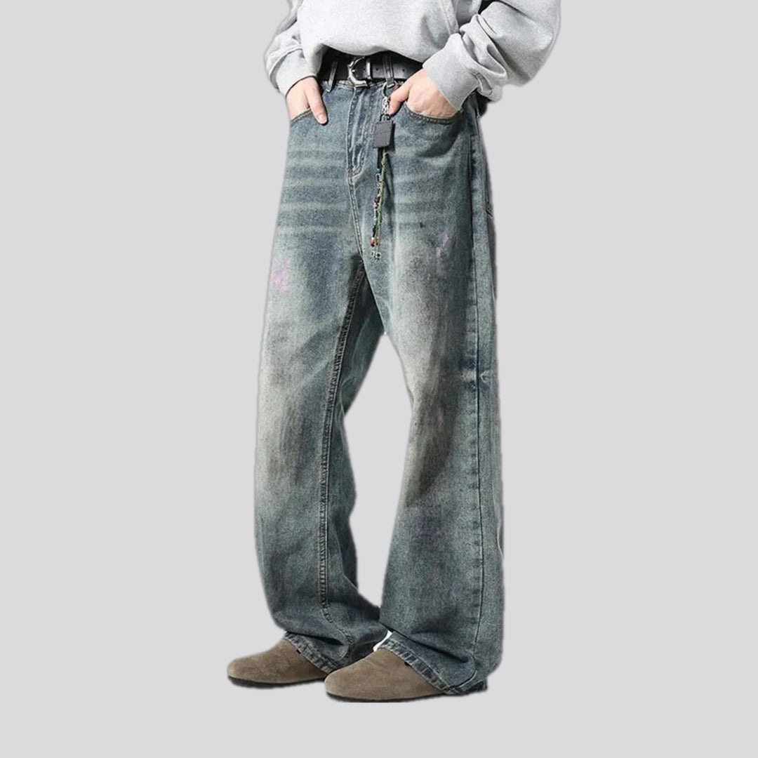 Faded boho baggy-leg men's jeans