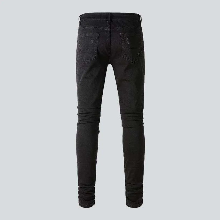 Crystal color patch men's jeans